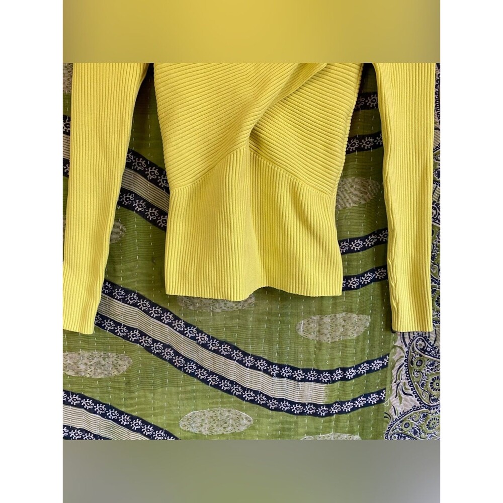 The Fold Lemon Yellow Criss Cross Ribbed Long Sleeve Top Size Small Loud Luxury - Picture 5 of 14